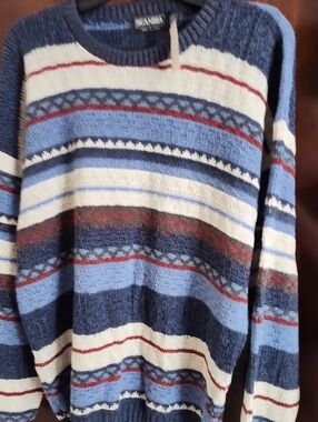 NWT Vintage Scandia Men's Blue Striped Crewneck Sweater Made In USA Large